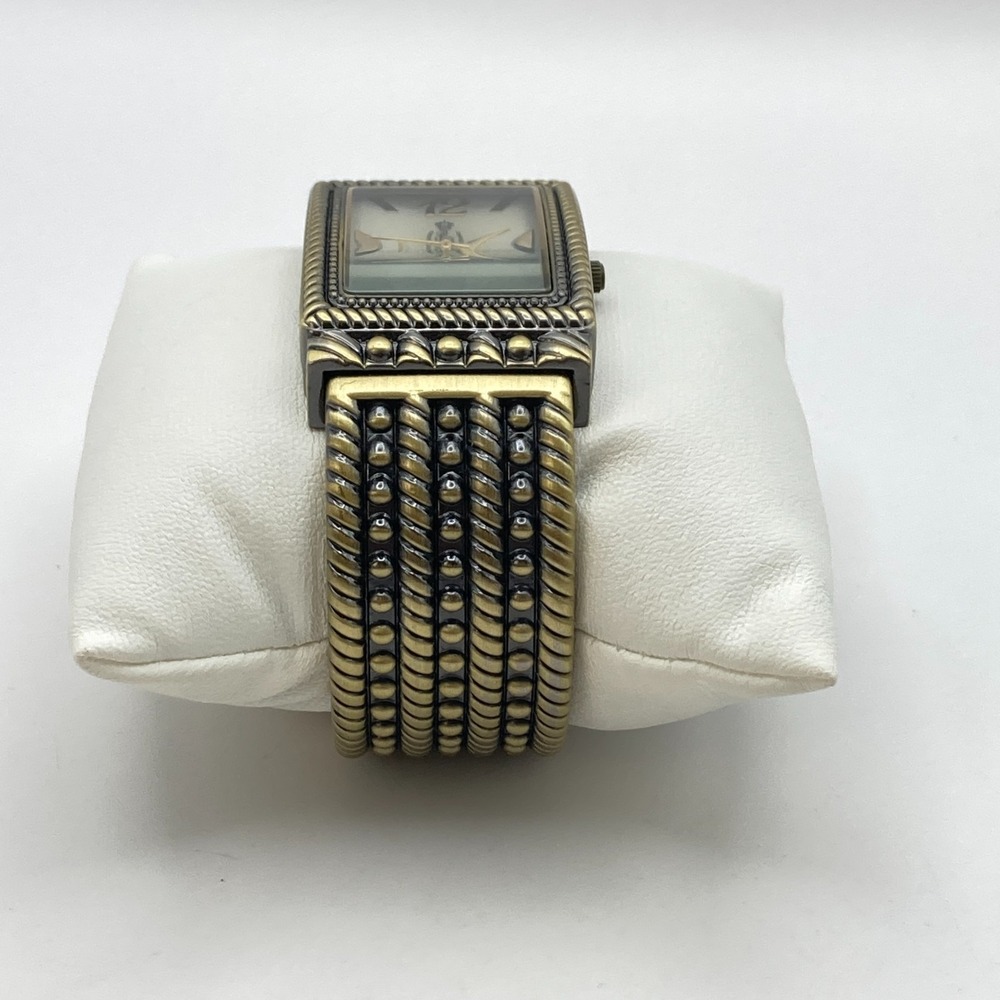 Premier Designs Women's Watch 30mm Brass Tone Tank Cuff New Battery 6.5" - Picture 4 of 12